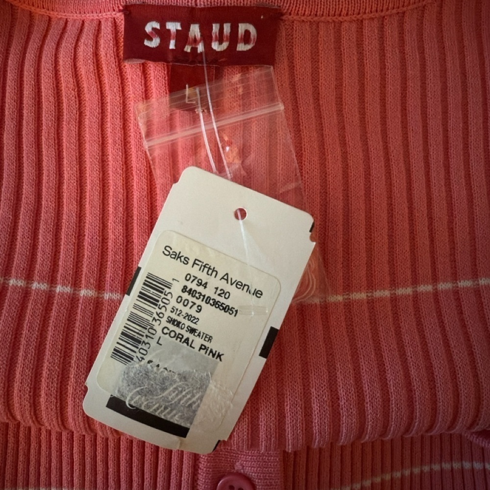 STAUD Pink Striped Ribbed Button-Front Midi Dress - Picture 9 of 9